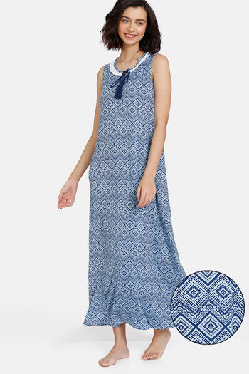 Buy Zivame Batik Bae Knit Full length Nightdress - Medieval Blue